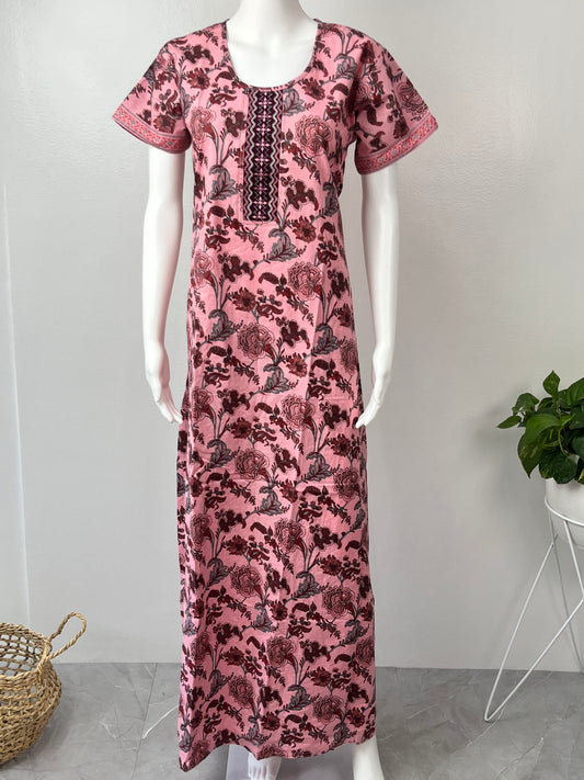 Pastel Pink 100% Pure Cotton Nightgown For Women Soft & Comfortable