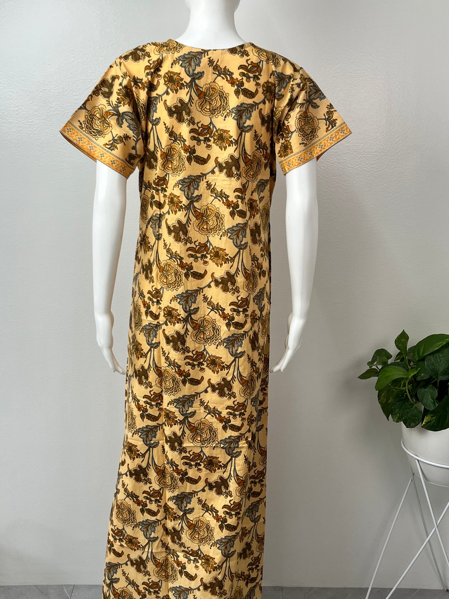 Yellow Printed A-Line Pure Cotton Nighty For Women