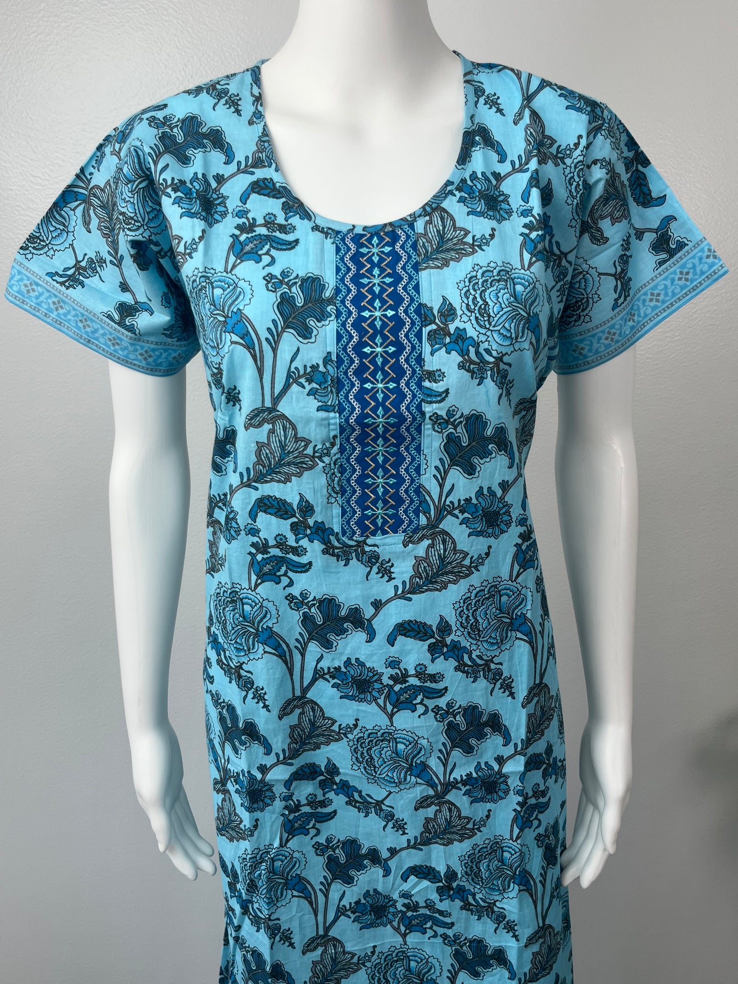 Sky Blue 100% Pure Cotton Nighty For Women