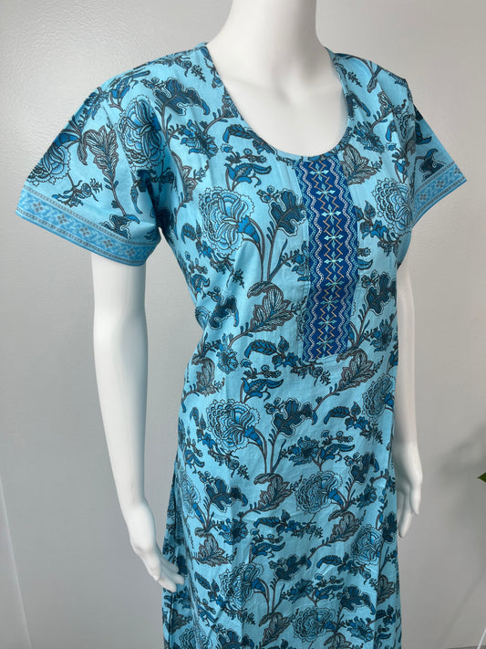 Sky Blue 100% Pure Cotton Nighty For Women