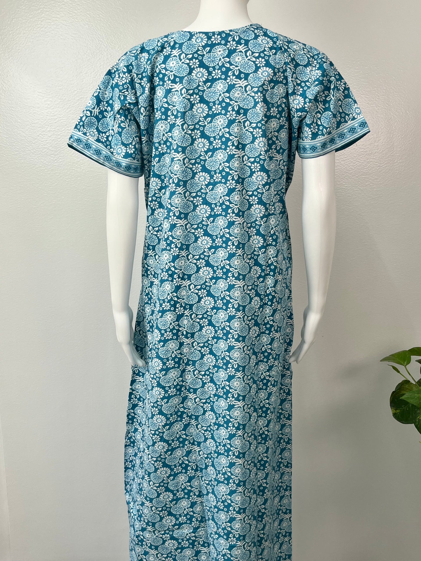 Sky Blue Printed Pure Cotton Nighty Soft & Comfortable