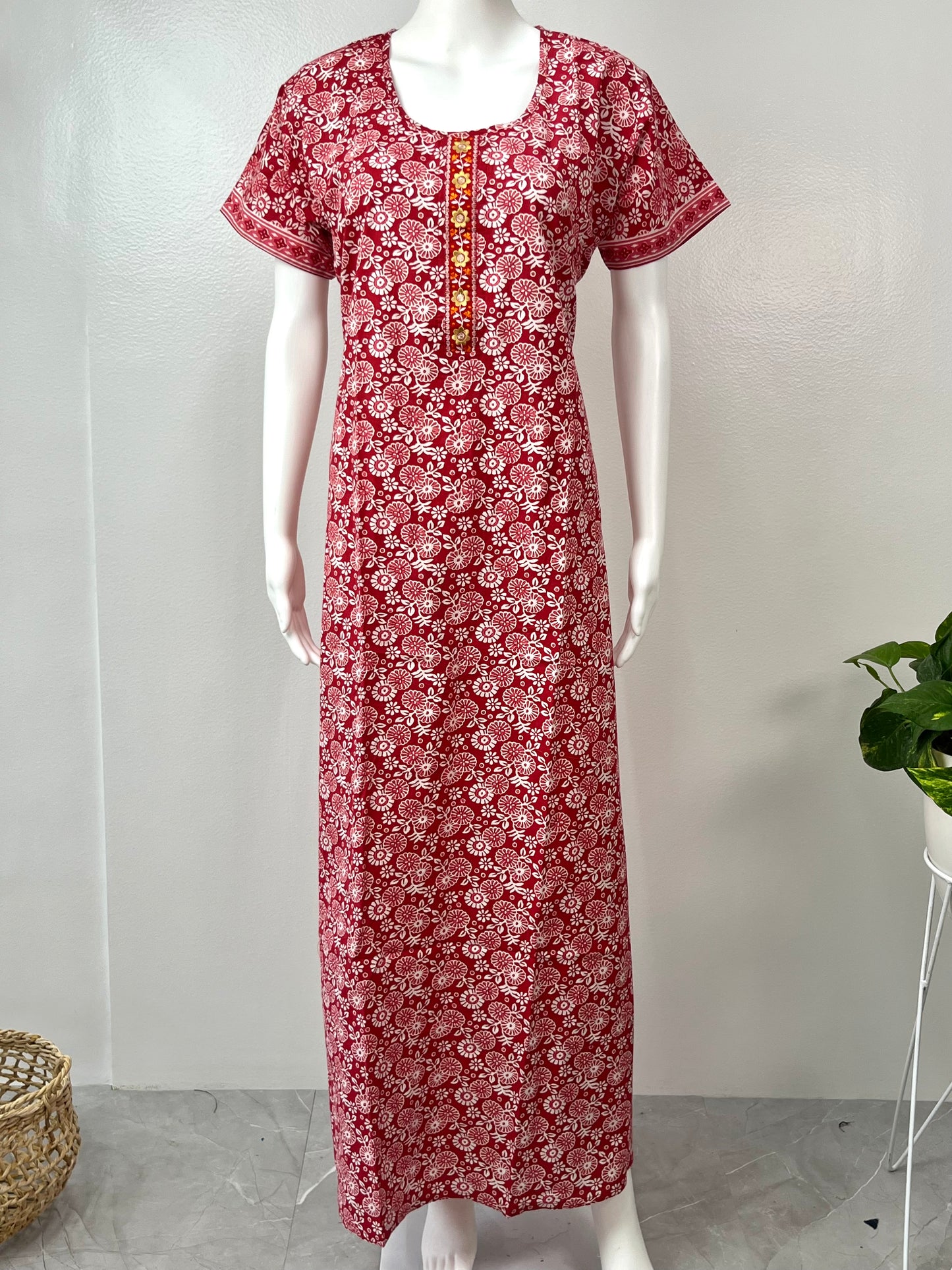 Red 100% Pure Cotton Nighty for Women
