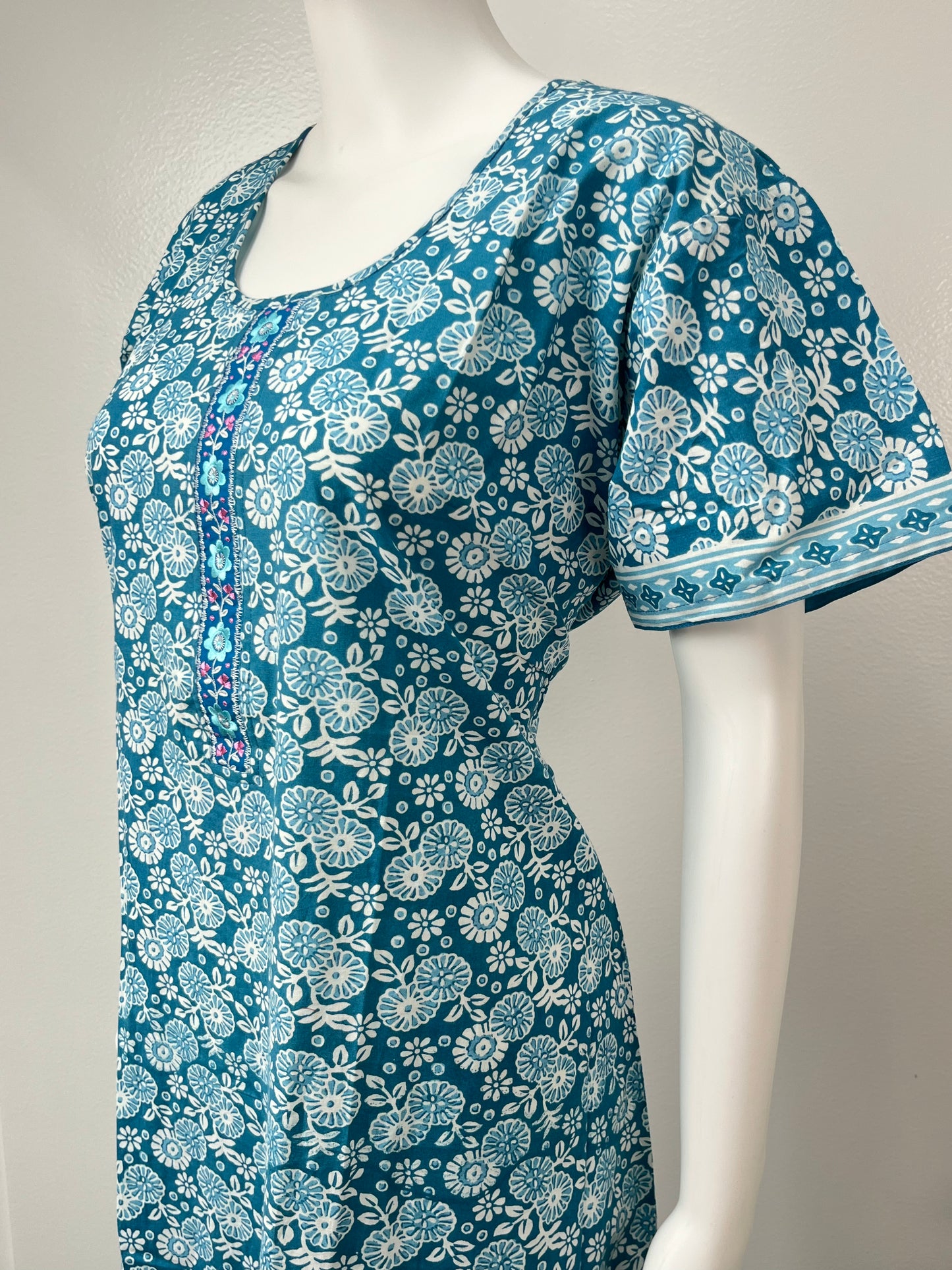 Sky Blue Printed Pure Cotton Nighty Soft & Comfortable