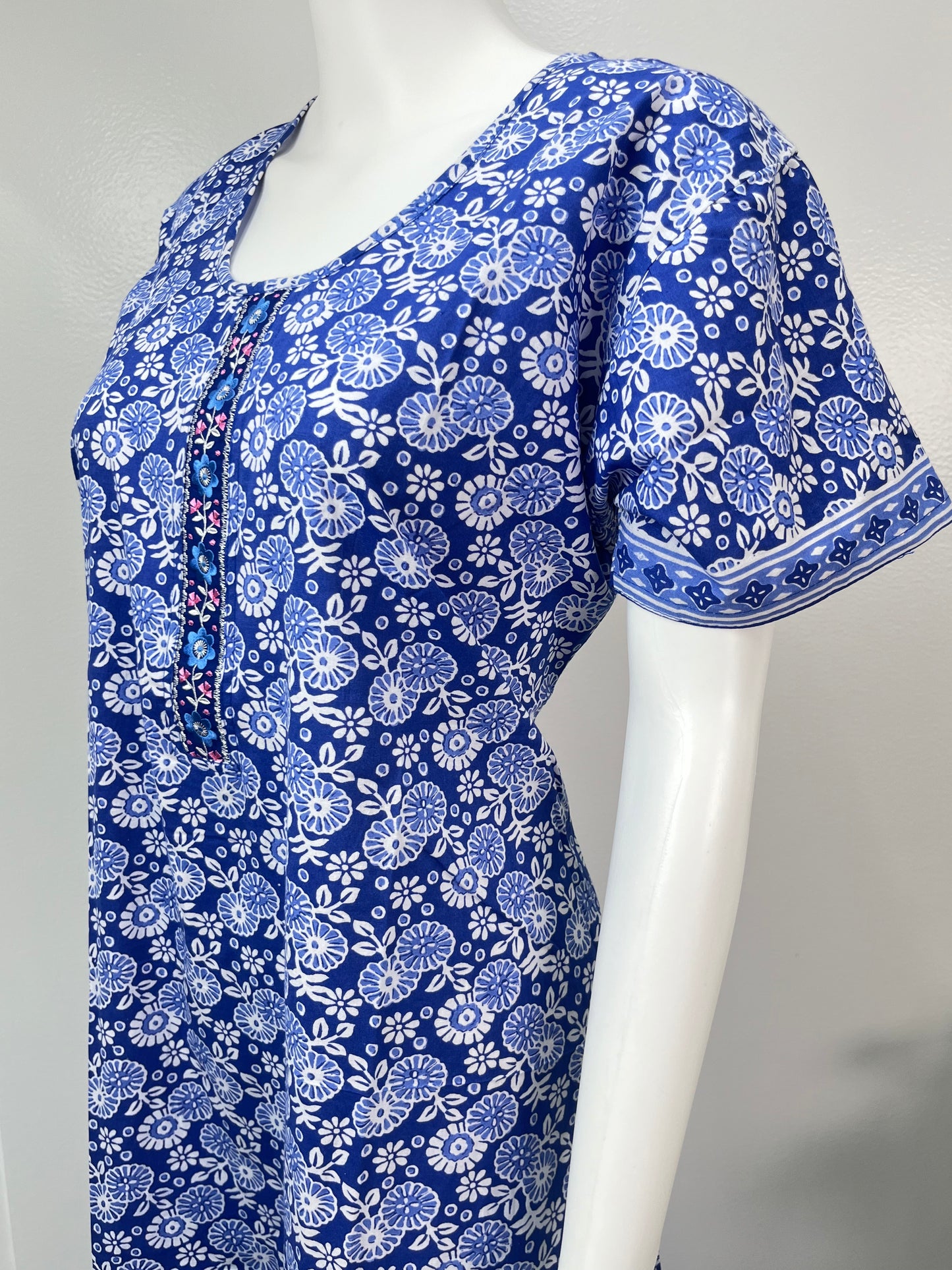 Blue Printed A-Line Cotton Nighty Soft & Comfortable