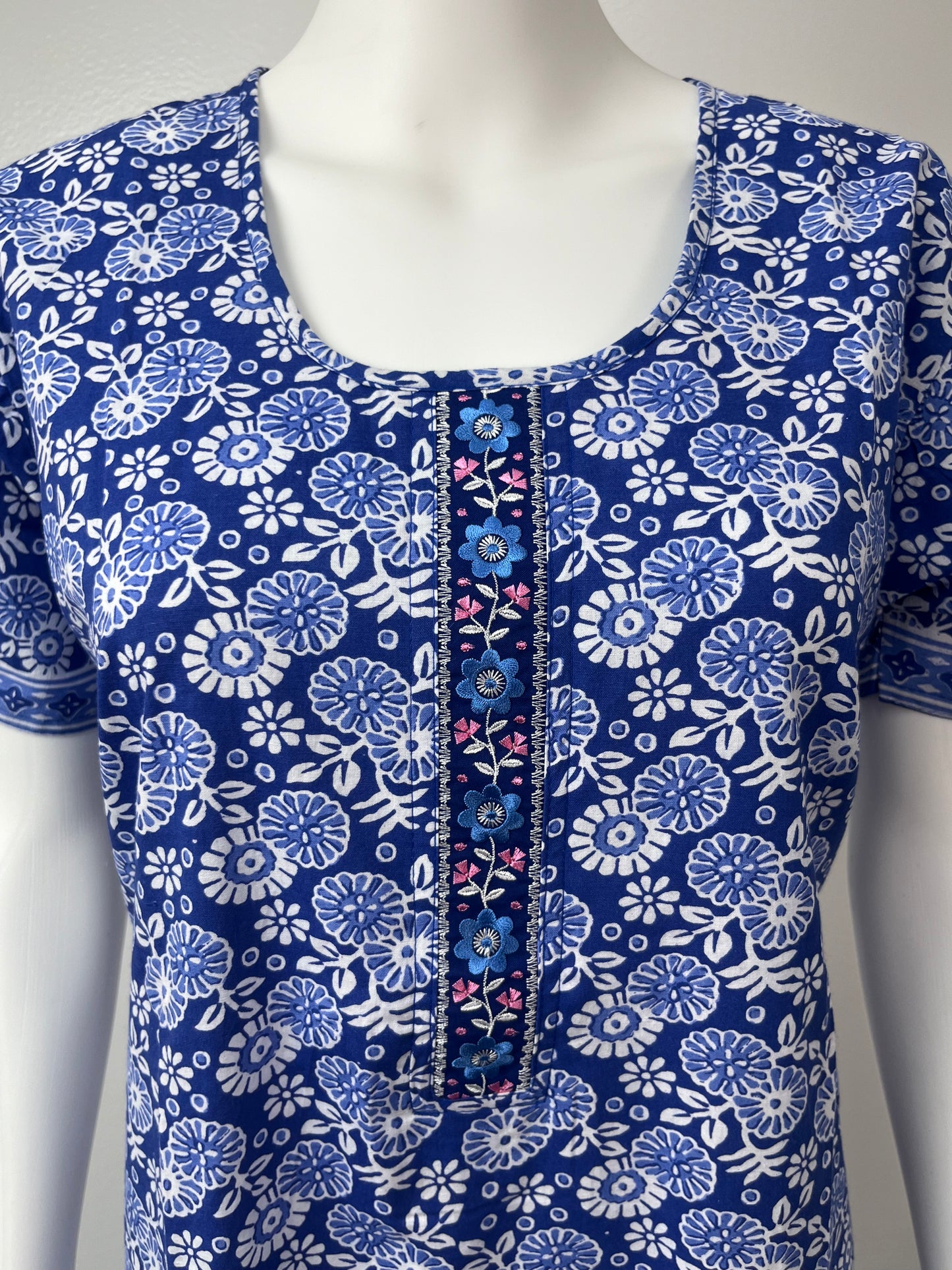 Blue Printed A-Line Cotton Nighty Soft & Comfortable