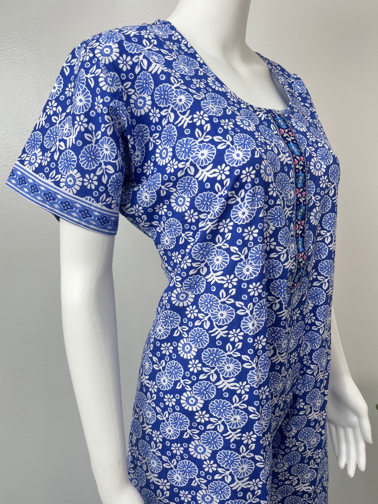 Blue Printed A-Line Cotton Nighty Soft & Comfortable