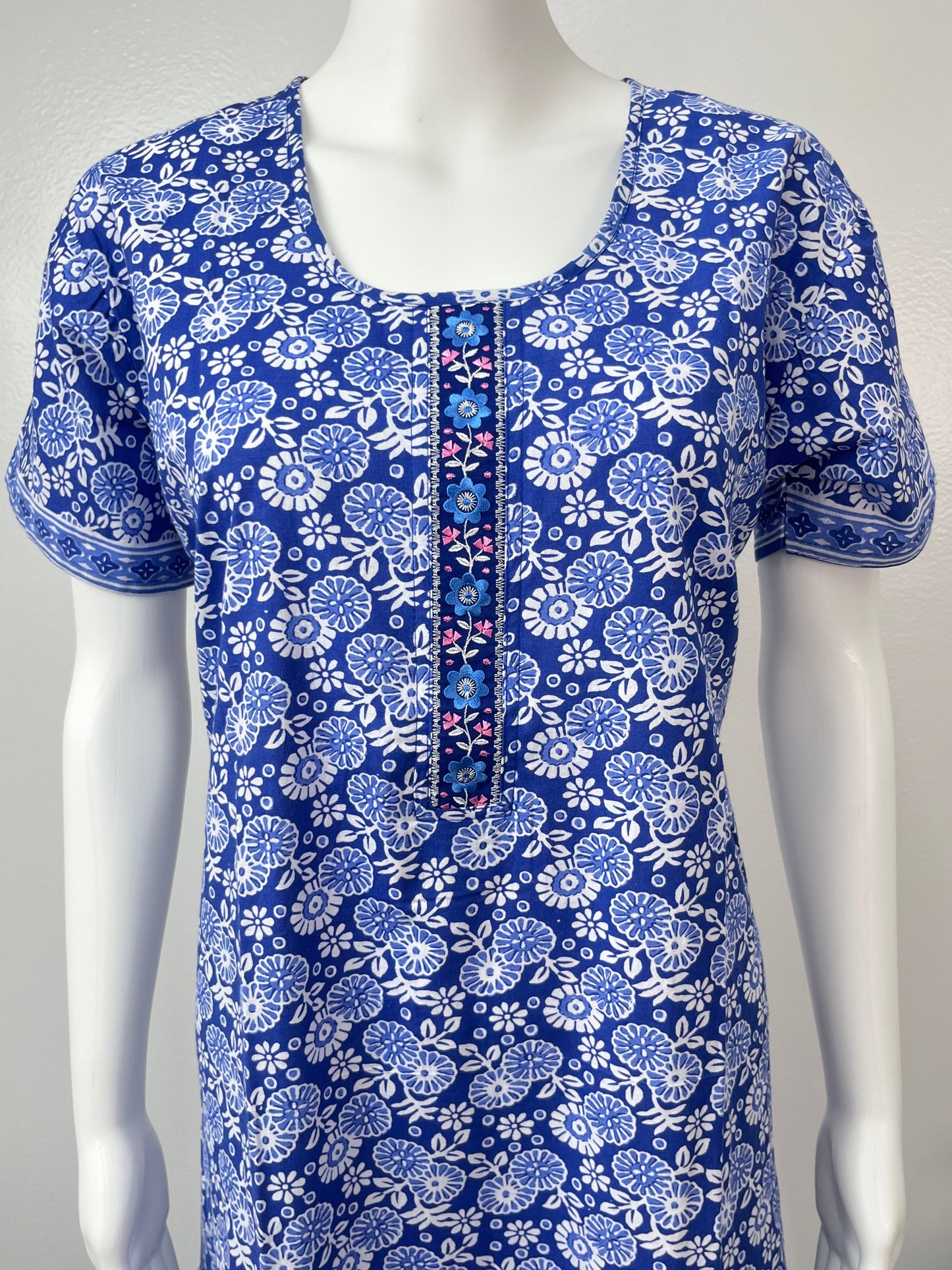 Blue Printed A-Line Cotton Nighty Soft & Comfortable