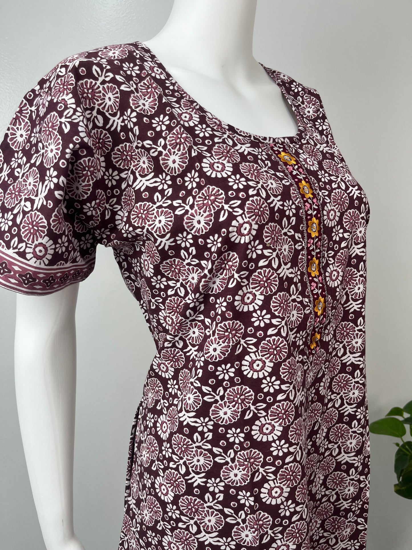 Maroon Printed Pure Cotton Nightgown Soft and Comfortable