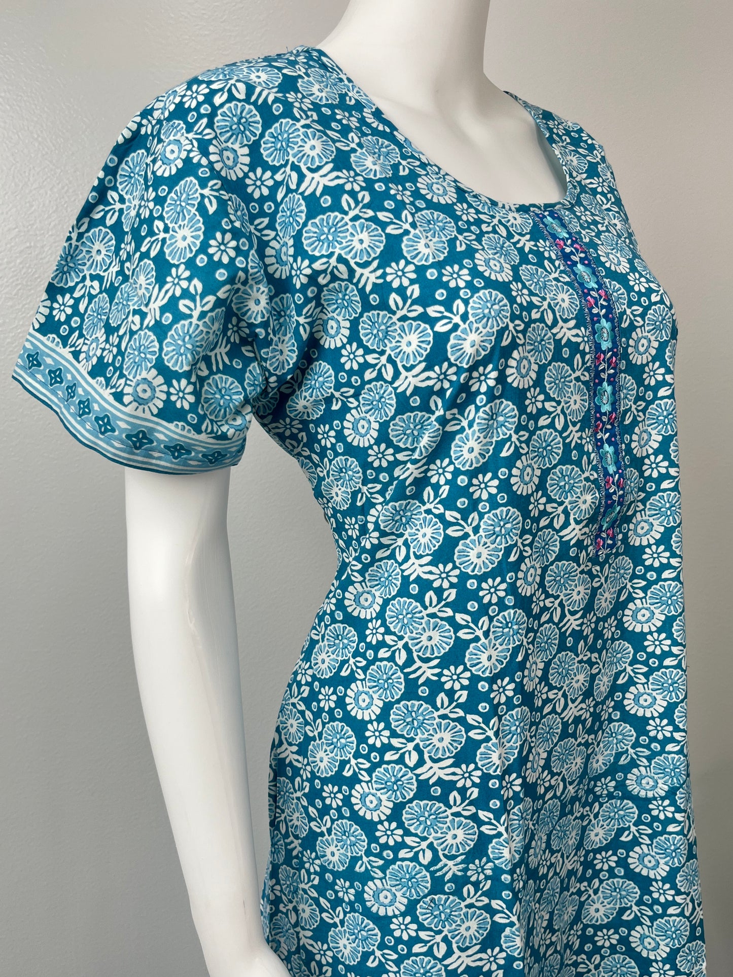 Sky Blue Printed Pure Cotton Nighty Soft & Comfortable