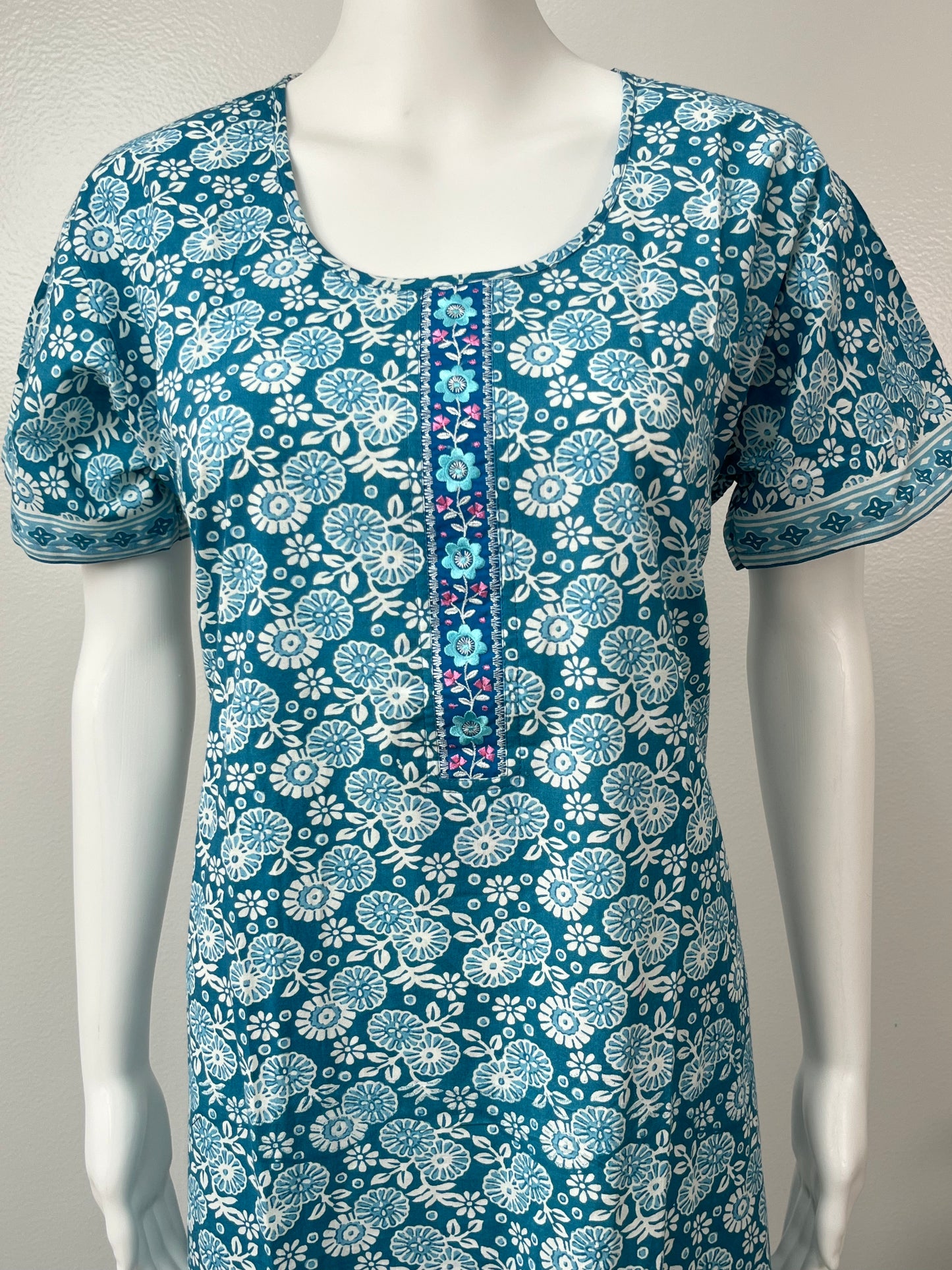Sky Blue Printed Pure Cotton Nighty Soft & Comfortable