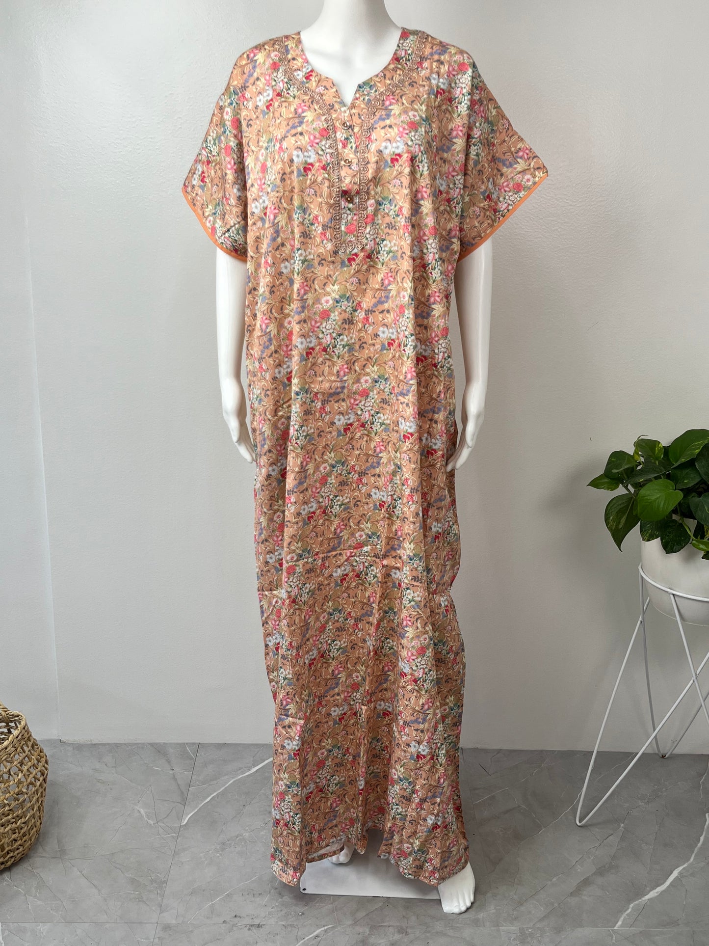Orange Printed A-Line Pure Cotton Nighty for Women