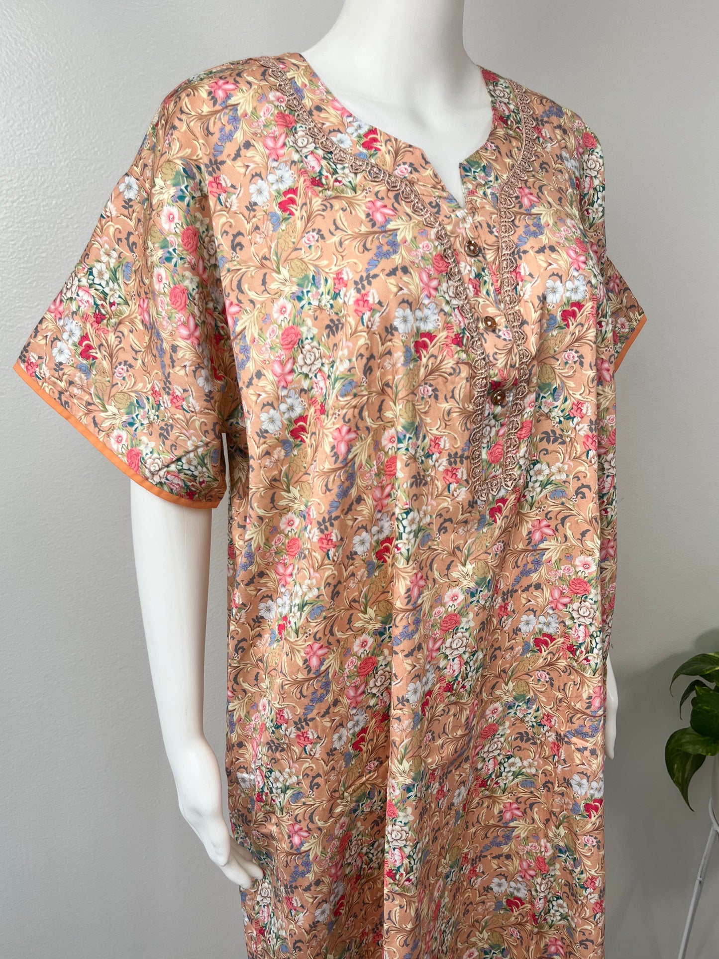 Orange Printed A-Line Pure Cotton Nighty for Women