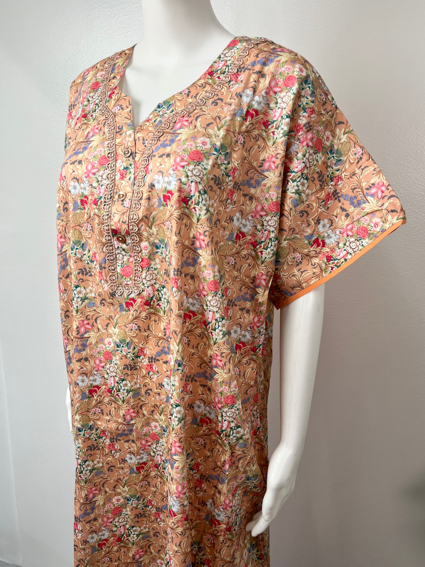 Orange Printed A-Line Pure Cotton Nighty for Women