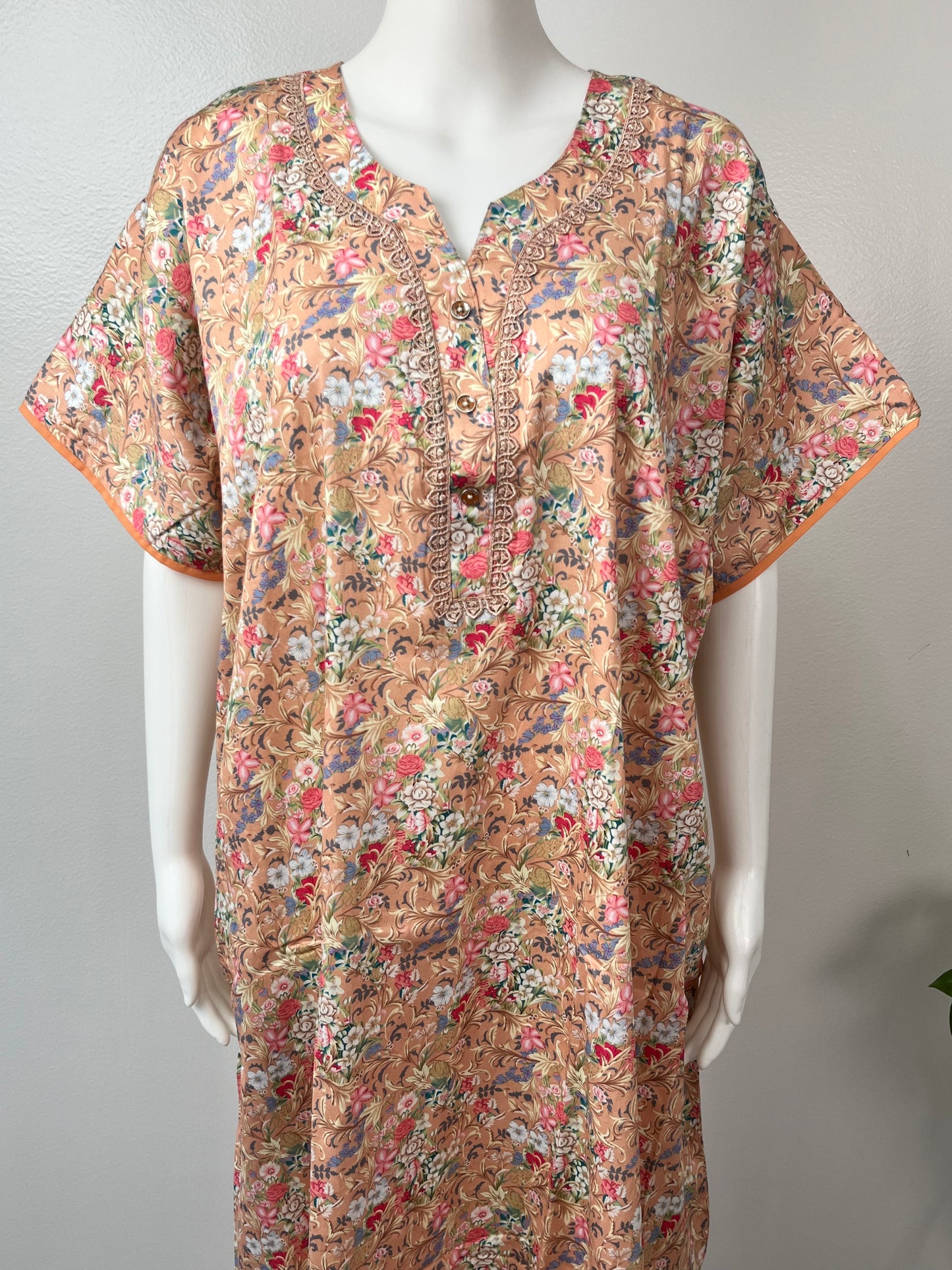 Orange Printed A-Line Pure Cotton Nighty for Women