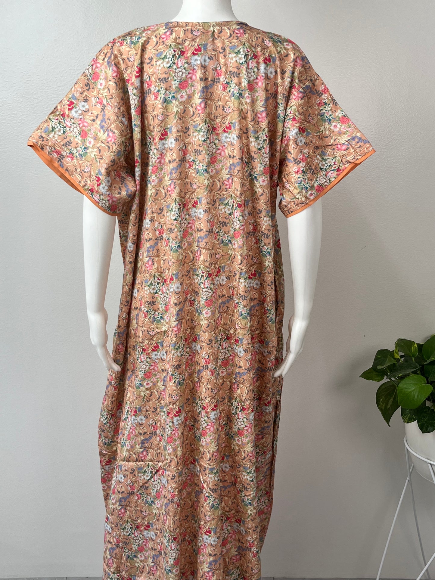 Orange Printed A-Line Pure Cotton Nighty for Women