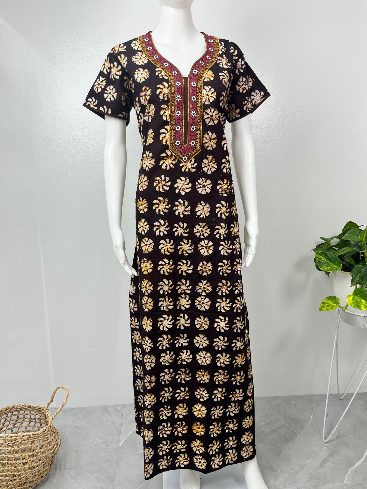 Brown Batik Print 100% Cotton Women's Nighty Soft & Breathable