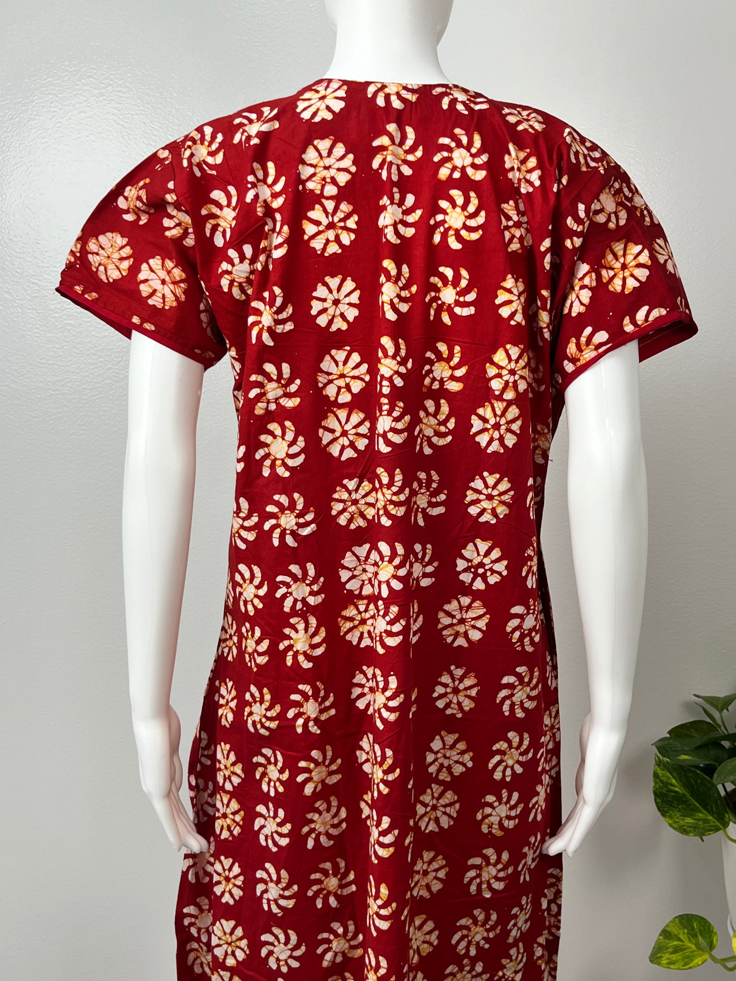 Red Batik Printed Pure Cotton Nighty