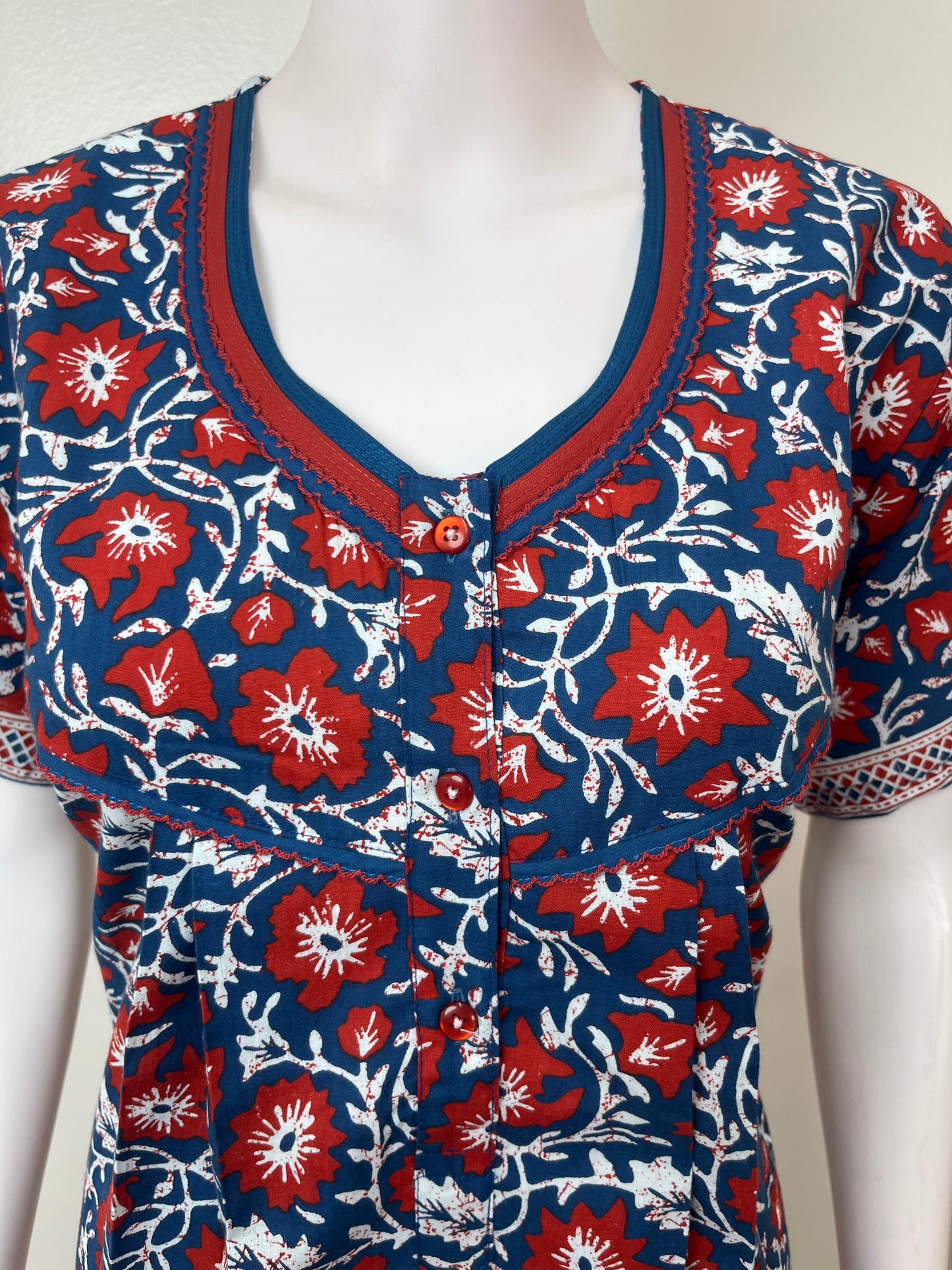 Navy Blue Pleated 100% Cotton Nighty for Women