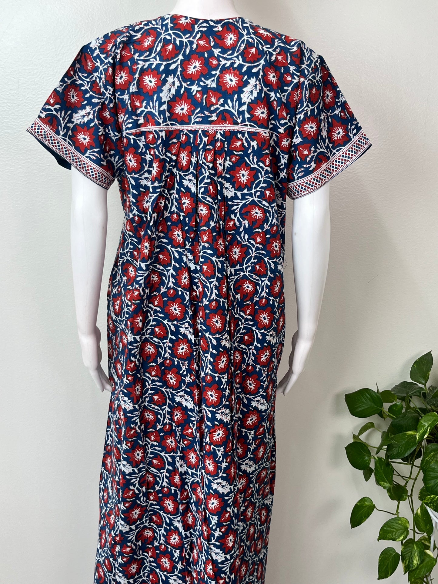 Navy Blue Pleated 100% Cotton Nighty for Women