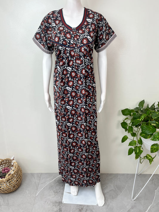 Black Pure Cotton Nightgown Soft & Comfortable