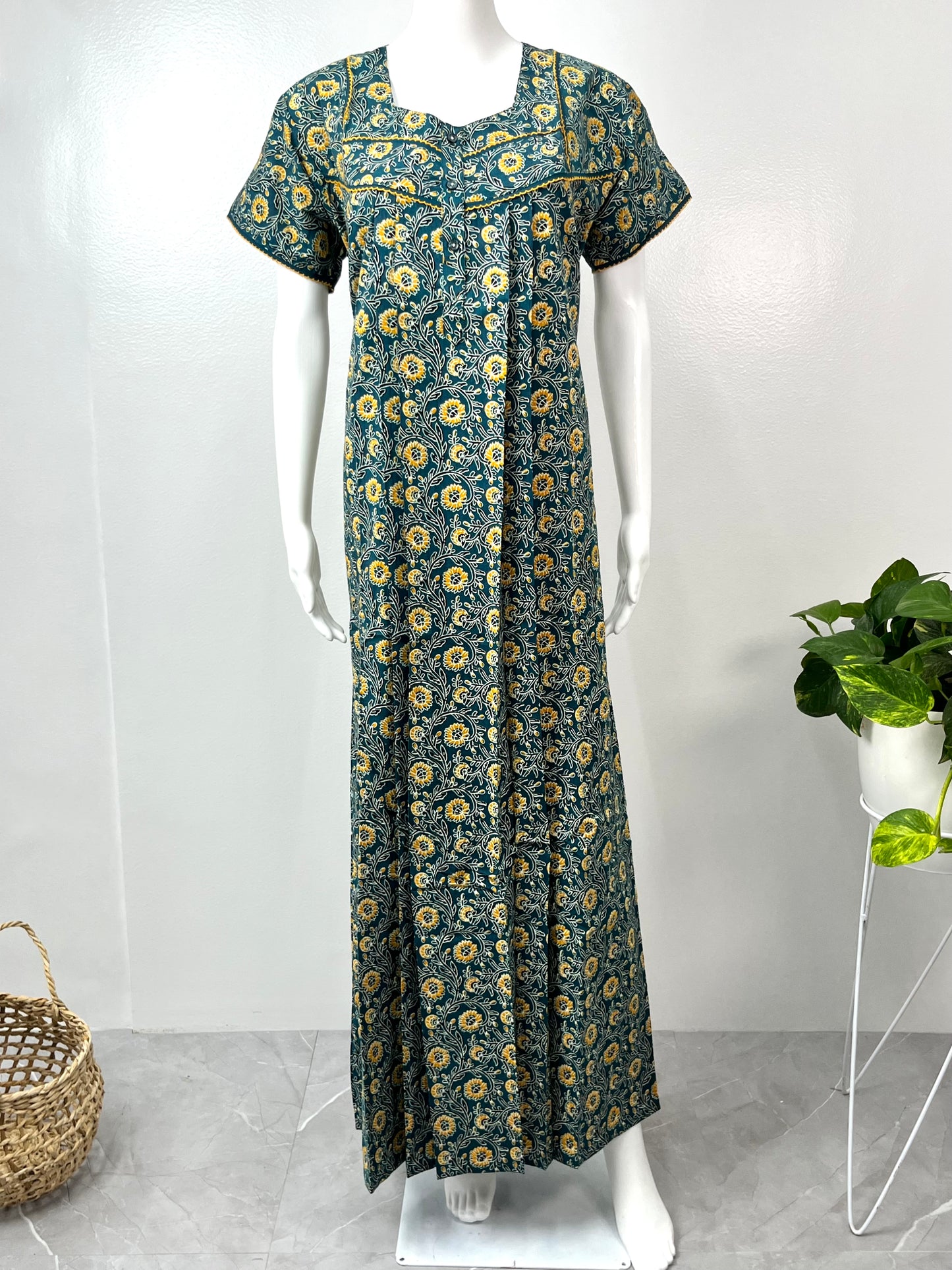 Turquoise Blue Printed Pure Cotton Nighty Soft and Comfortable