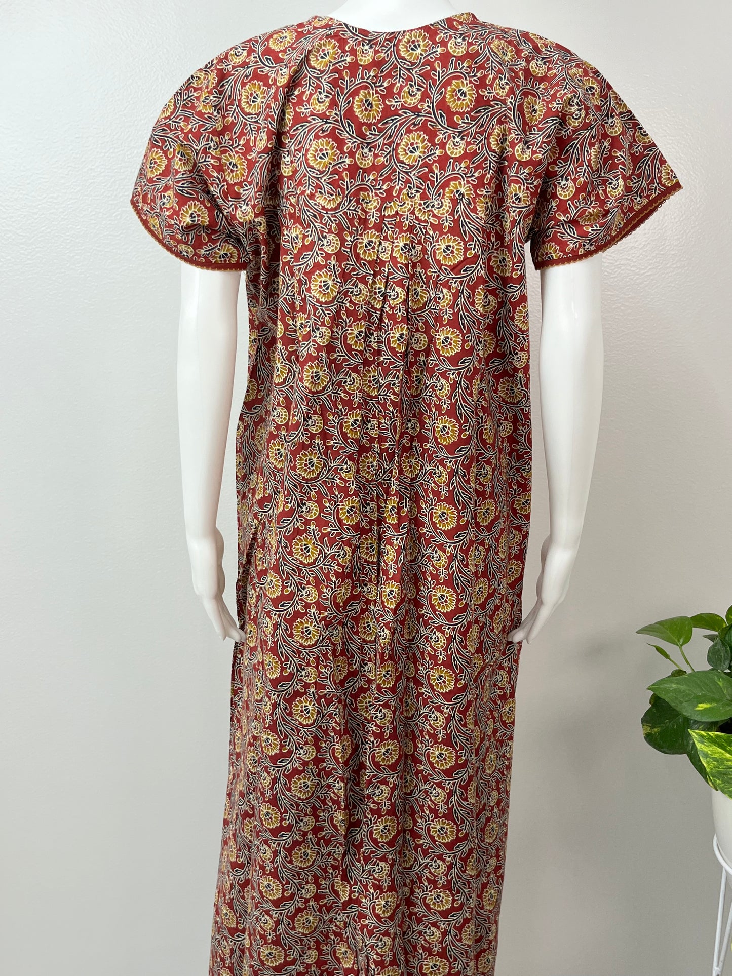 Maroon Pure Cotton Nightgown with Contrast Print