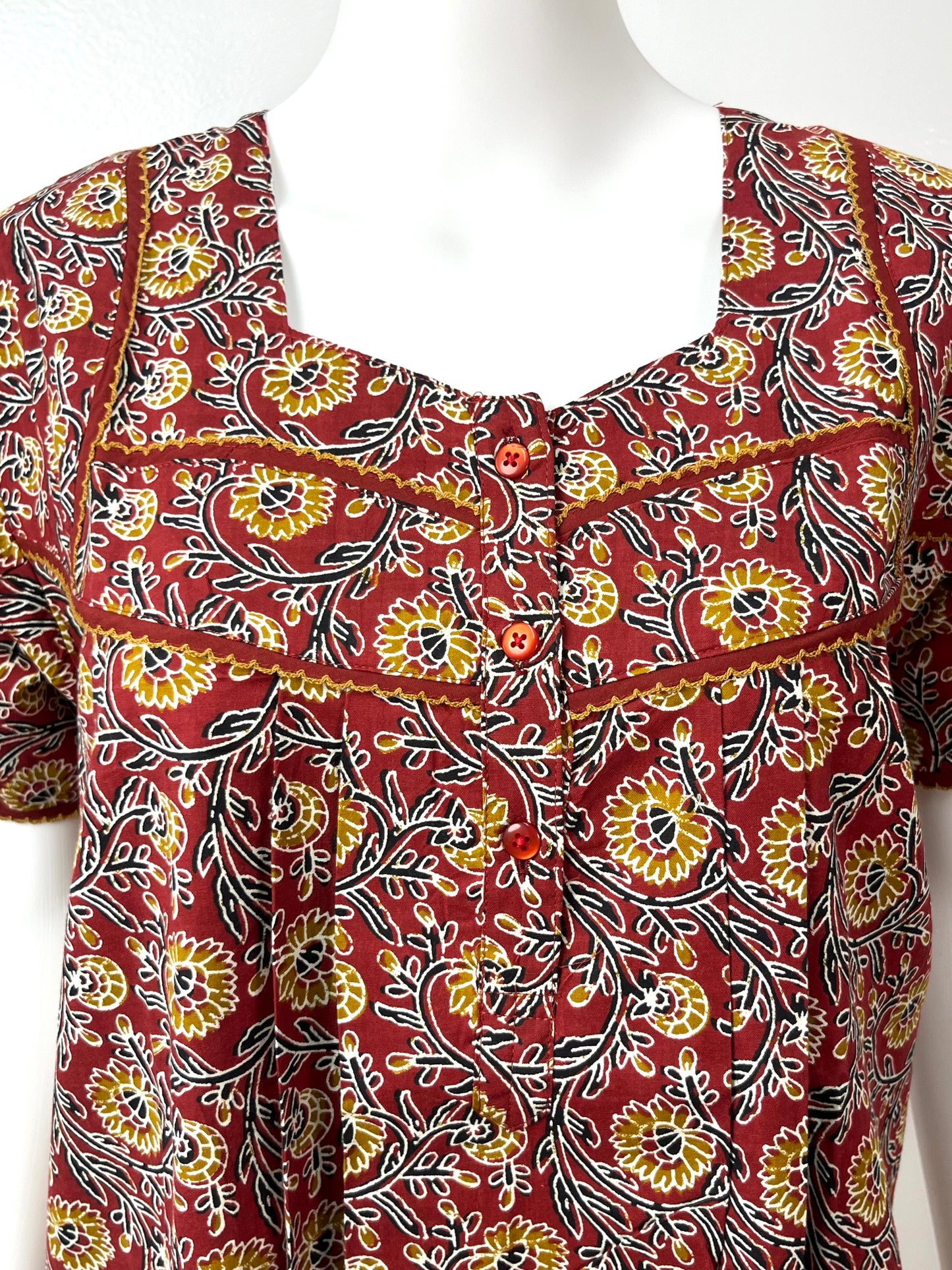 Maroon Pure Cotton Nightgown with Contrast Print