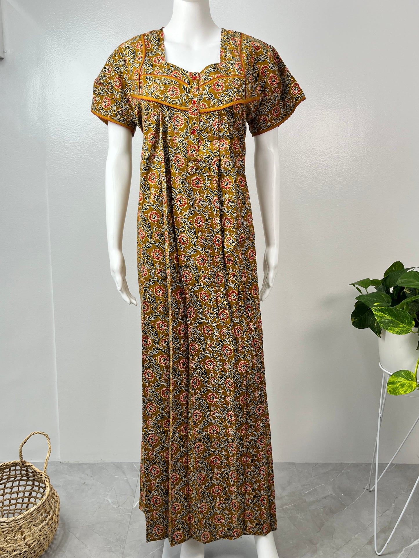Brown Printed Pure Cotton Nighty Soft & Comfortable