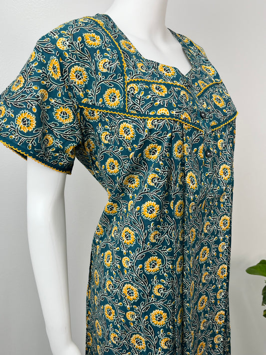 Turquoise Blue Printed Pure Cotton Nighty Soft and Comfortable