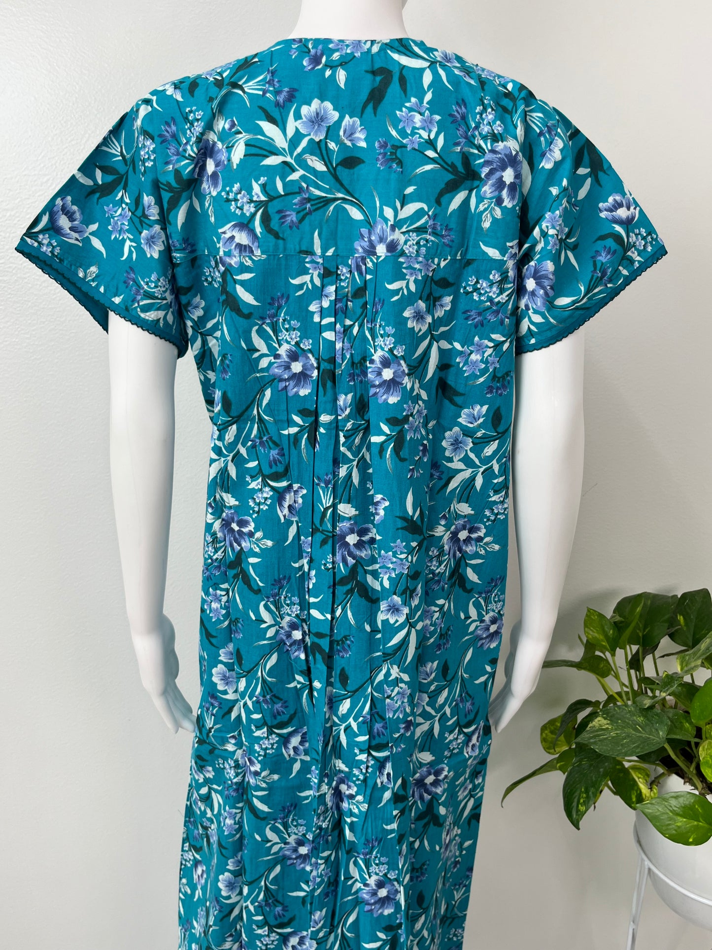 Teal Blue Pure Cotton Nightgown for Women