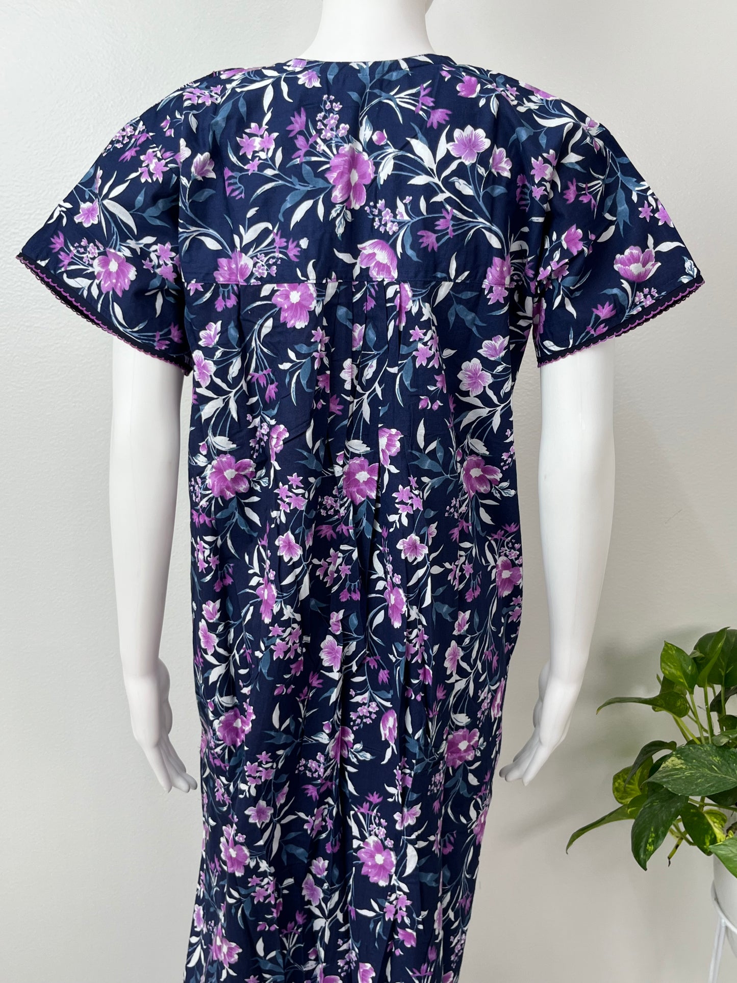 Navy Blue Pure Cotton Nightgown Comfortable & Elegant