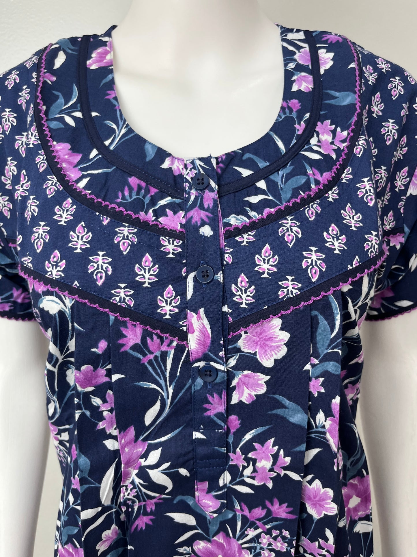 Navy Blue Pure Cotton Nightgown Comfortable & Elegant