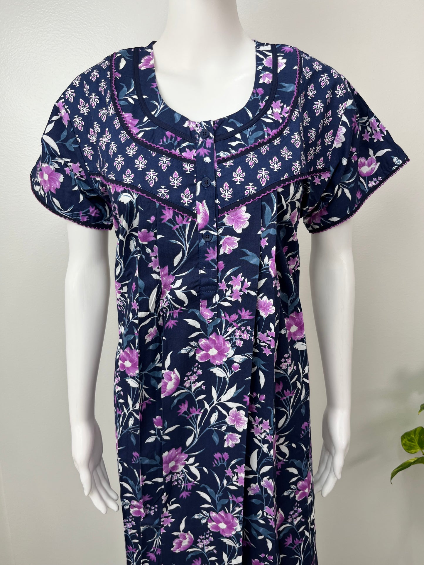 Navy Blue Pure Cotton Nightgown Comfortable & Elegant