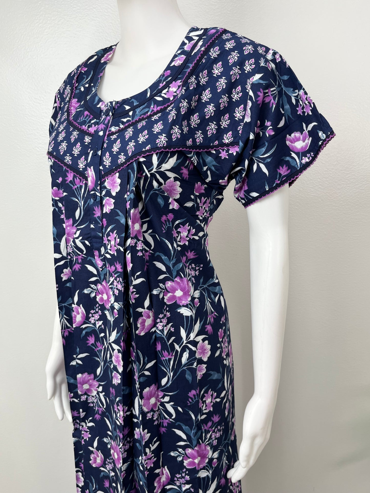 Navy Blue Pure Cotton Nightgown Comfortable & Elegant