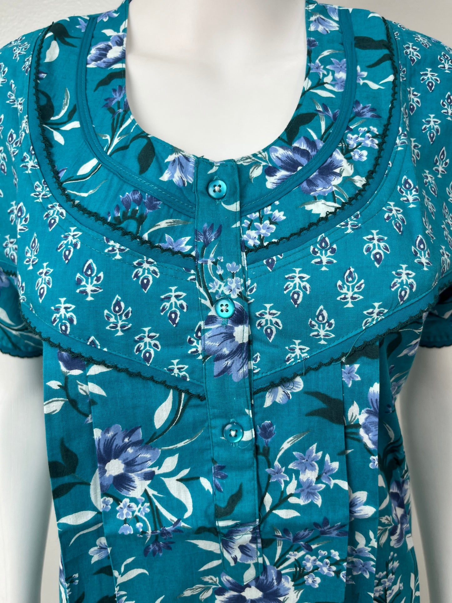 Teal Blue Pure Cotton Nightgown for Women