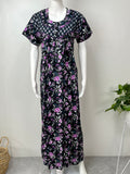 Black Pure Cotton Nighty With Contrast Print