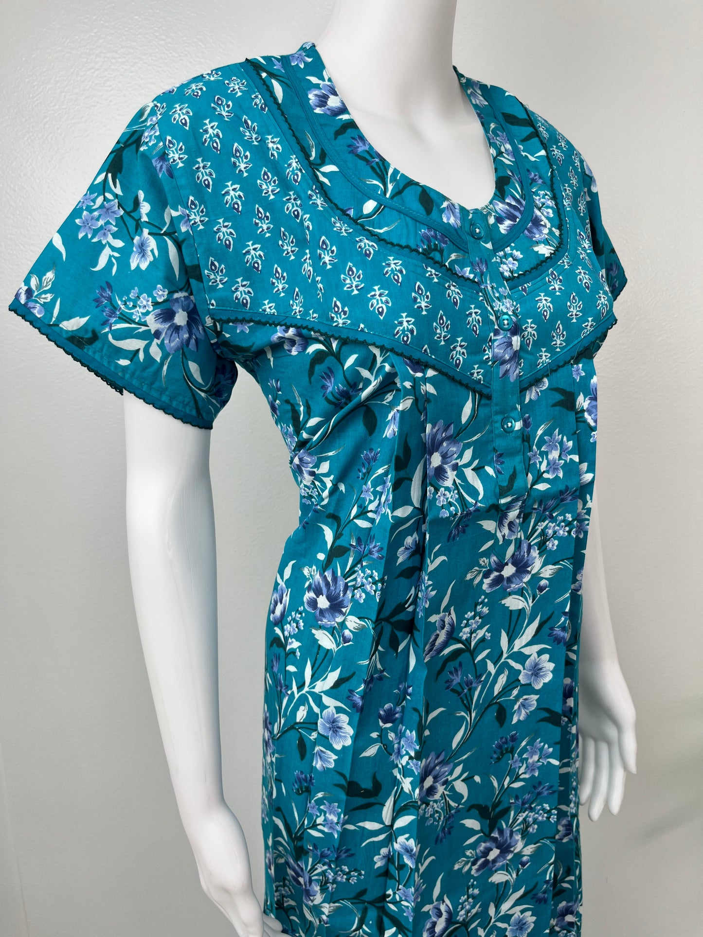 Teal Blue Pure Cotton Nightgown for Women