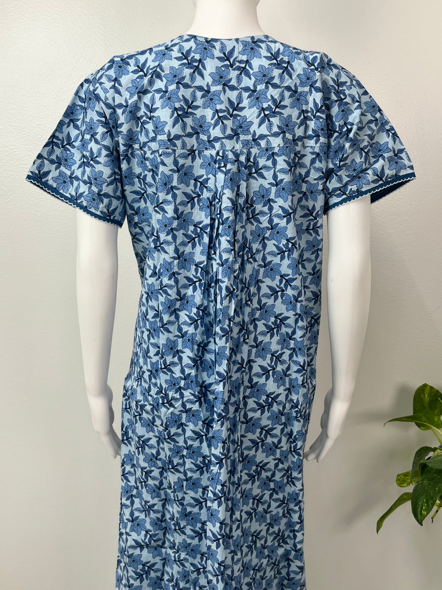 Indigo Pure Cotton Pleated Nightgown for Women