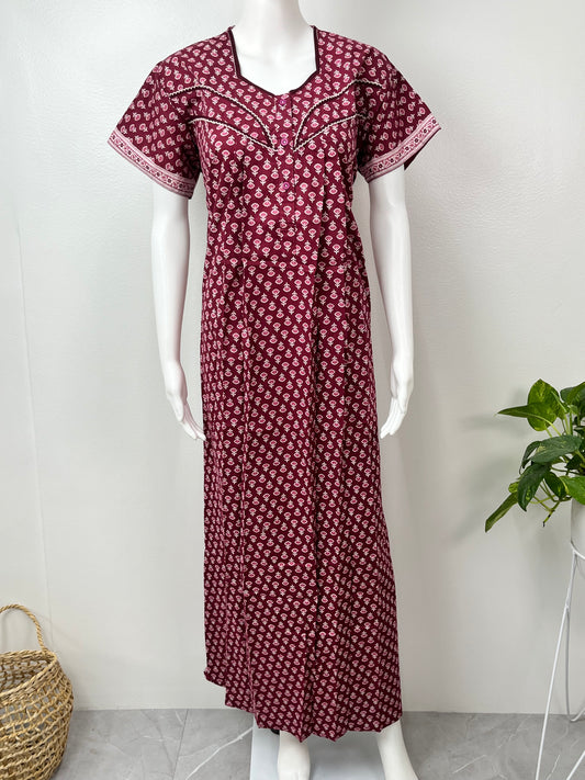 Wine Pure Cotton Nighty Comfortable & Elegant