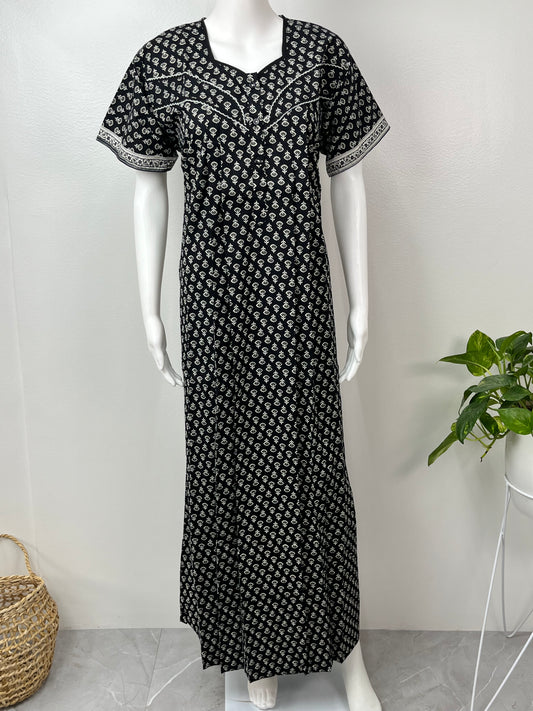 Black Printed 100% Cotton Women's Nighty