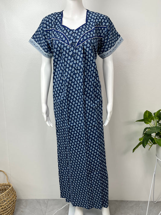 Royal Blue Pure Cotton Nighty Soft & Comfotable
