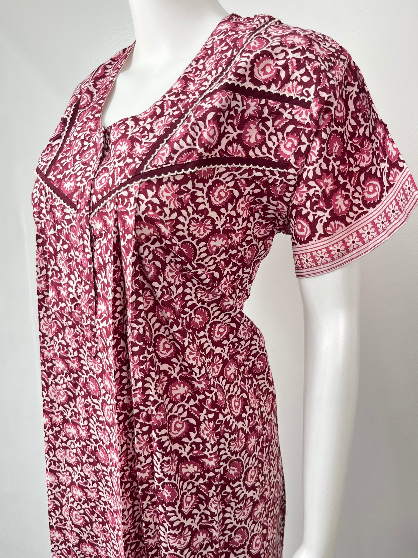 Maroon Pure Cotton Pleated Nighty Soft & Elegant