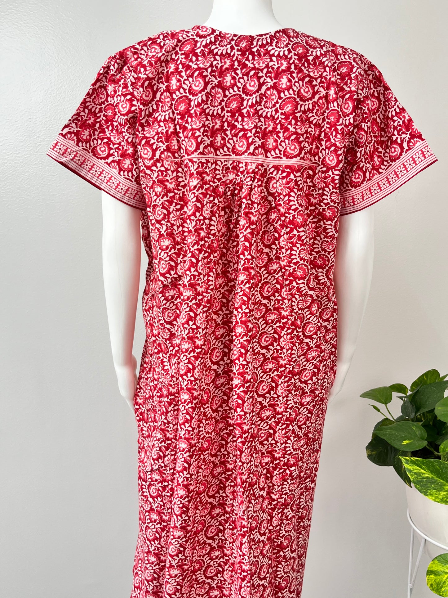 Red Printed Pure Cotton Nightgown for Women