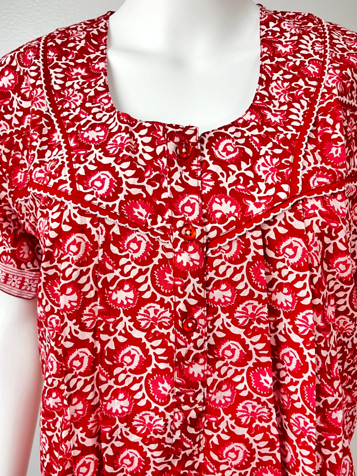 Red Printed Pure Cotton Nightgown for Women