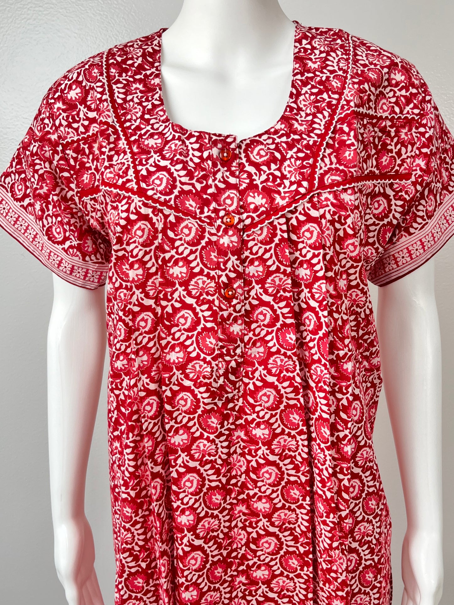 Red Printed Pure Cotton Nightgown for Women