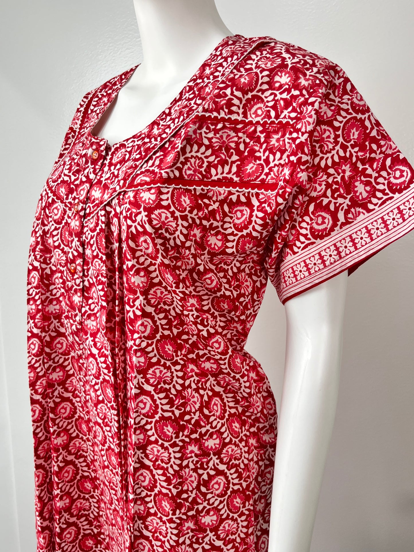 Red Printed Pure Cotton Nightgown for Women