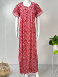 Red Printed Pure Cotton Nightgown for Women