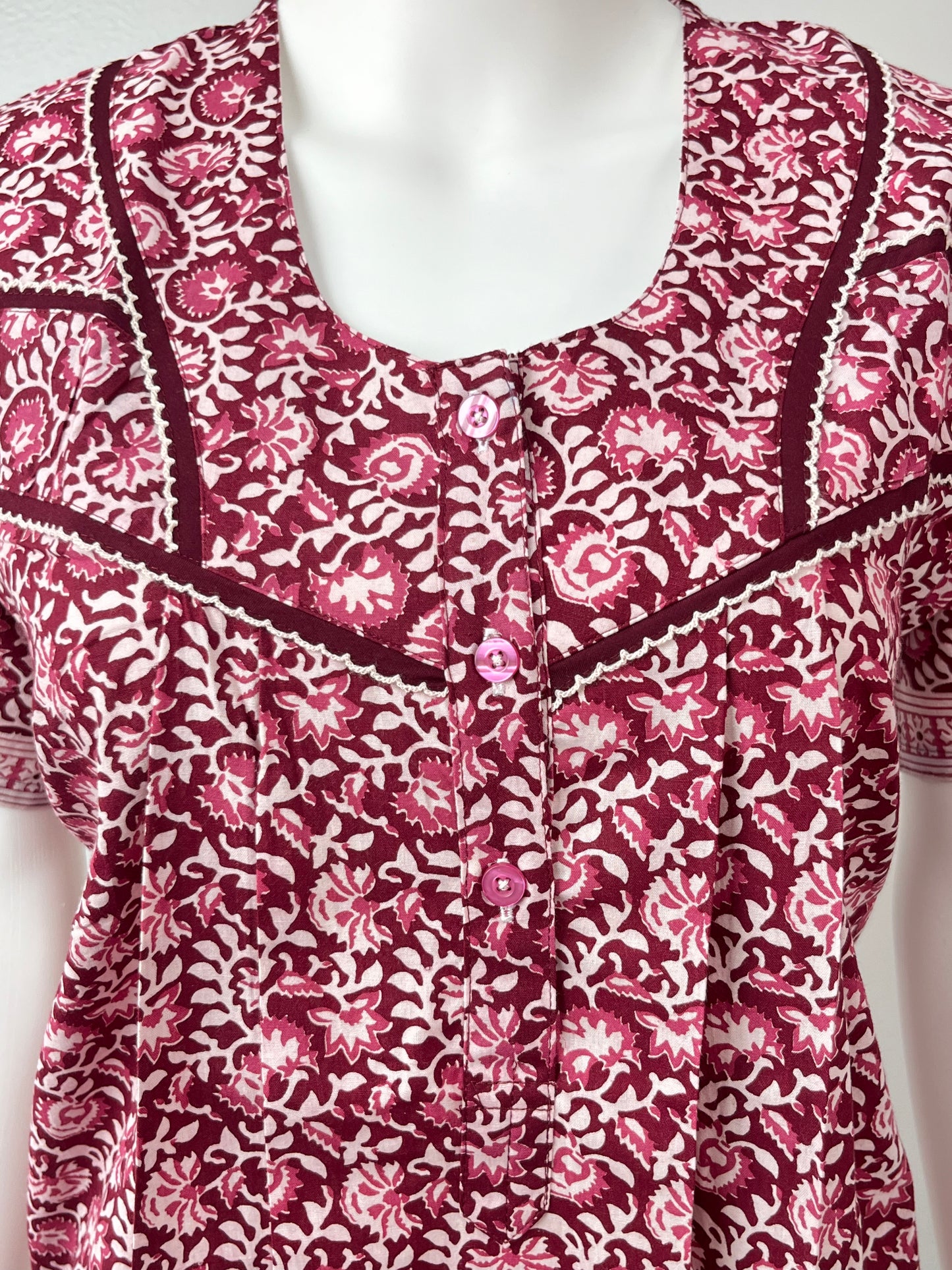 Maroon Pure Cotton Pleated Nighty Soft & Elegant