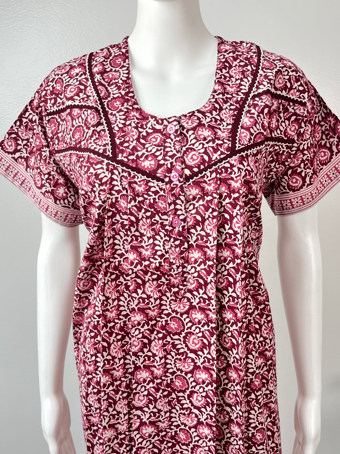 Maroon Pure Cotton Pleated Nighty Soft & Elegant