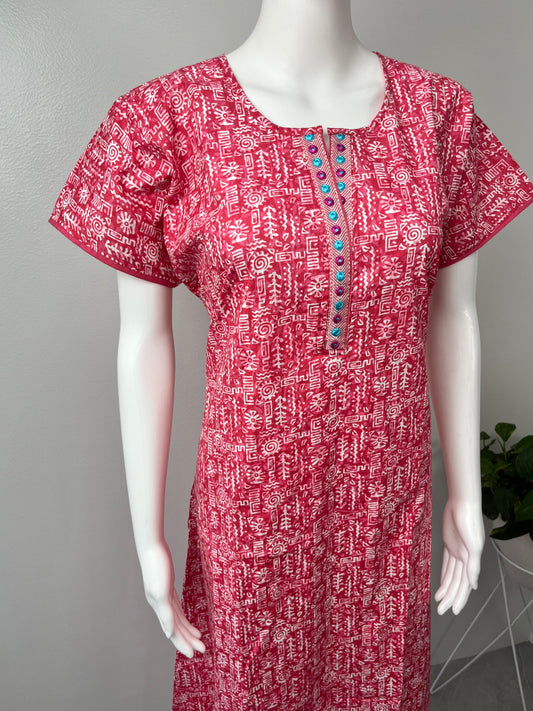 Pink Pure Cotton Nightgown for Women Soft and Comfortable